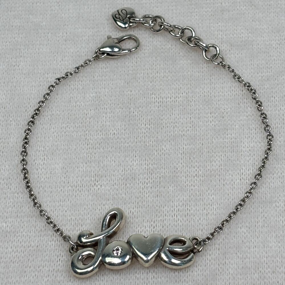Brighton Love Letters Heart Bracelet Silver Plate Crystal Accent 7–8” Adjustable